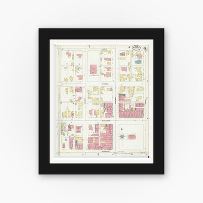 Old map wall art mockup — black gallery frame with white mat — Sanborn Fire Insurance Map from Kenton, Hardin County, Ohio (1902), Sheet #0006