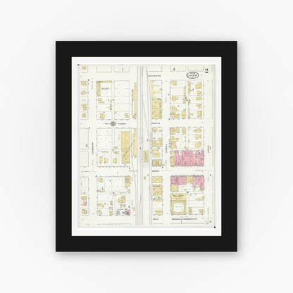 Old map wall art mockup — black gallery frame with white mat — Sanborn Fire Insurance Map from Lanark, Carroll County, Illinois (1912), Sheet #0002