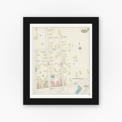 Old map wall art mockup — black gallery frame with white mat — Sanborn Fire Insurance Map from Taunton, Bristol County, Massachusetts (1888), Sheet #0002