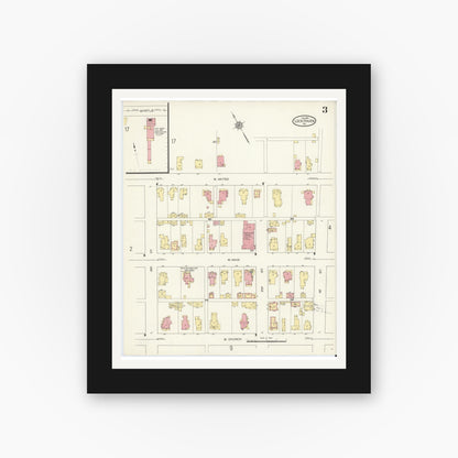 Old map wall art mockup — black gallery frame with white mat — Sanborn Fire Insurance Map from Lock Haven, Clinton County, Pennsylvania (1914), Sheet #0003