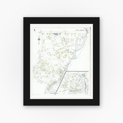 Old map wall art mockup — black gallery frame with white mat — Sanborn Fire Insurance Map from Seaford, Nassau County, New York (1947), Sheet #0005
