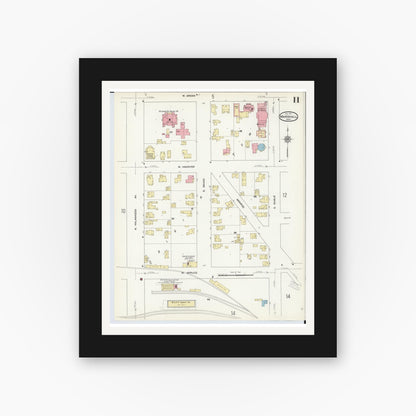 Old map wall art mockup — black gallery frame with white mat — Sanborn Fire Insurance Map from Marshall, Calhoun County, Michigan (1911), Sheet #0011