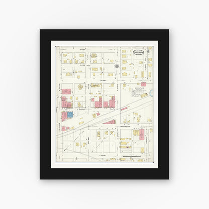 Old map wall art mockup — black gallery frame with white mat — Sanborn Fire Insurance Map from Christopher, Franklin County, Illinois (1916), Sheet #0004