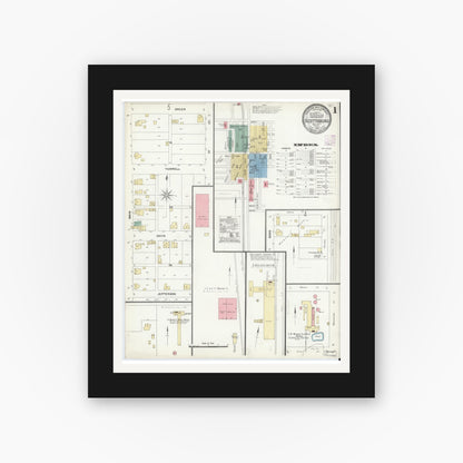 Old map wall art mockup — black gallery frame with white mat — Sanborn Fire Insurance Map from Scottsburg, Scott County, Indiana (1906), Sheet #0001