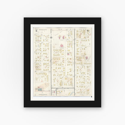 Old map wall art mockup — black gallery frame with white mat — Sanborn Fire Insurance Map from Tomah, Monroe County, Wisconsin (1944), Sheet #0006