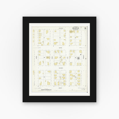 Old map wall art mockup — black gallery frame with white mat — Sanborn Fire Insurance Map from Apalachicola, Franklin County, Florida (1909), Sheet #0005