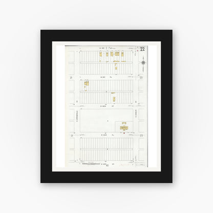 Old map wall art mockup — black gallery frame with white mat — Sanborn Fire Insurance Map from Chicago, Cook County, Illinois (1920), Sheet #0022
