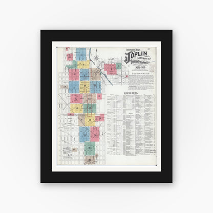 Old map wall art mockup — black gallery frame with white mat — Sanborn Fire Insurance Map from Joplin, Jasper County, Missouri (1900) - Complete Map Set