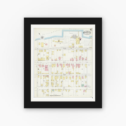 Old map wall art mockup — black gallery frame with white mat — Sanborn Fire Insurance Map from Monongahela City, Washington County, Pennsylvania (1895), Sheet #0004