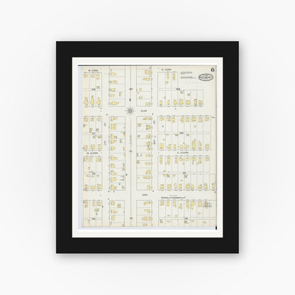 Old map wall art mockup — black gallery frame with white mat — Sanborn Fire Insurance Map from Red Jacket, Houghton County, Michigan (1893), Sheet #0006