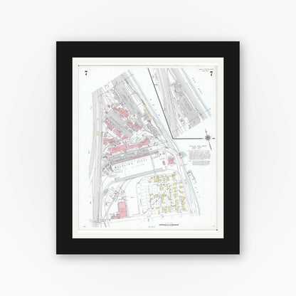 Old map wall art mockup — black gallery frame with white mat — Sanborn Fire Insurance Map from Mingo Junction, Jefferson County, Ohio (1946), Sheet #0007