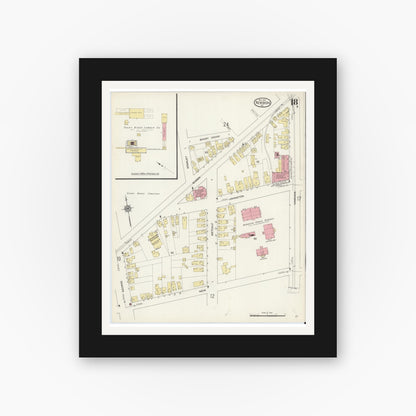 Old map wall art mockup — black gallery frame with white mat — Sanborn Fire Insurance Map from New Bern, Craven County, North Carolina (1913), Sheet #0018