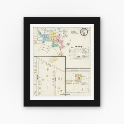 Old map wall art mockup — black gallery frame with white mat — Sanborn Fire Insurance Map from Sidney, Delaware County, New York (1897) - Complete Map Set