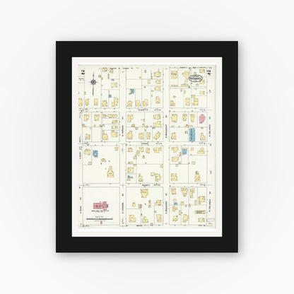 Old map wall art mockup — black gallery frame with white mat — Sanborn Fire Insurance Map from Kissimmee, Osceola County, Florida (1926), Sheet #0002