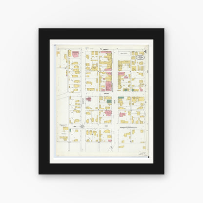 Old map wall art mockup — black gallery frame with white mat — Sanborn Fire Insurance Map from Logan, Hocking County, Ohio (1900), Sheet #0004