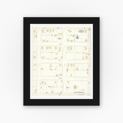 Old map wall art mockup — black gallery frame with white mat — Sanborn Fire Insurance Map from Davis, Yolo County, California (1907), Sheet #0003