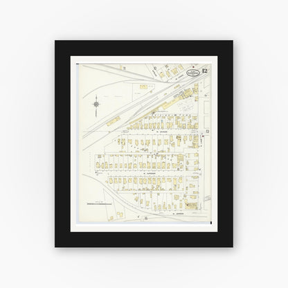 Old map wall art mockup — black gallery frame with white mat — Sanborn Fire Insurance Map from Ishpeming, Marquette County, Michigan (1911), Sheet #0012
