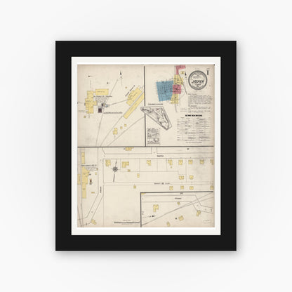 Old map wall art mockup — black gallery frame with white mat — Sanborn Fire Insurance Map from Jasper, Hamilton County, Florida (1922) - Complete Map Set