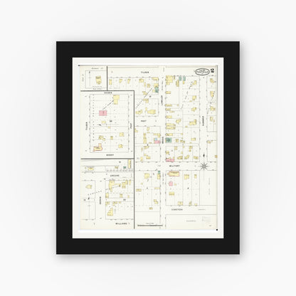 Old map wall art mockup — black gallery frame with white mat — Sanborn Fire Insurance Map from Postville, Allamakee County, Iowa (1895), Sheet #0002