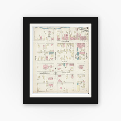 Old map wall art mockup — black gallery frame with white mat — Sanborn Fire Insurance Map from Wapakoneta, Auglaize County, Ohio (1885), Sheet #0002