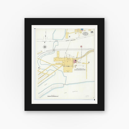 Old map wall art mockup — black gallery frame with white mat — Sanborn Fire Insurance Map from Cadillac, Wexford County, Michigan (1906), Sheet #0015