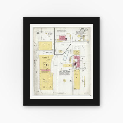 Old map wall art mockup — black gallery frame with white mat — Sanborn Fire Insurance Map from Terrell, Kaufman County, Texas (1921), Sheet #0013