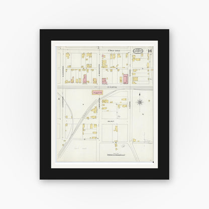Old map wall art mockup — black gallery frame with white mat — Sanborn Fire Insurance Map from Lock Haven, Clinton County, Pennsylvania (1896), Sheet #0014