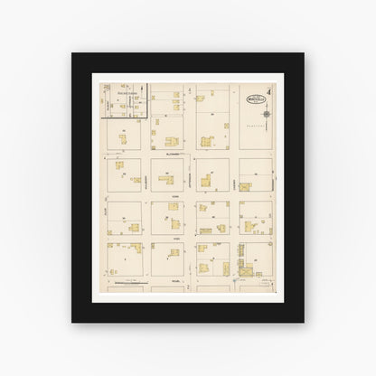 Old map wall art mockup — black gallery frame with white mat — Sanborn Fire Insurance Map from Monticello, Jefferson County, Florida (1922), Sheet #0004