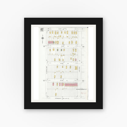 Old map wall art mockup — black gallery frame with white mat — Sanborn Fire Insurance Map from Chicago, Cook County, Illinois (1920), Sheet #0063