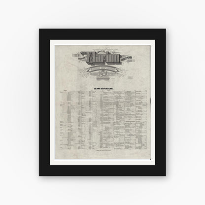 Old map wall art mockup — black gallery frame with white mat — Sanborn Fire Insurance Map from Marion, Grant County, Indiana (1920), Sheet #0001