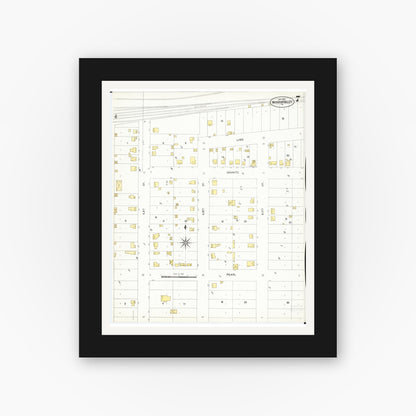 Old map wall art mockup — black gallery frame with white mat — Sanborn Fire Insurance Map from Missouri Valley, Harrison County, Iowa (1901), Sheet #0007