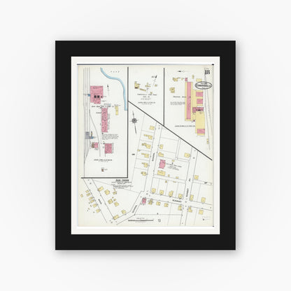 Old map wall art mockup — black gallery frame with white mat — Sanborn Fire Insurance Map from Edwardsville, Madison County, Illinois (1921), Sheet #0018