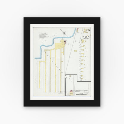 Old map wall art mockup — black gallery frame with white mat — Sanborn Fire Insurance Map from Ely, Saint Louis County, Minnesota (1900), Sheet #0005