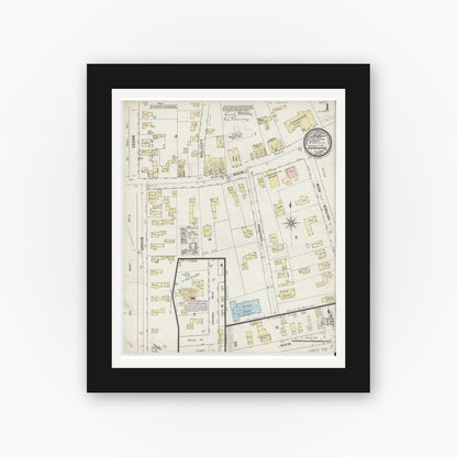 Old map wall art mockup — black gallery frame with white mat — Sanborn Fire Insurance Map from Hopkinton, Middlesex County, Massachusetts (1888) - Complete Map Set