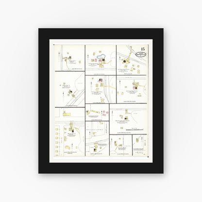 Old map wall art mockup — black gallery frame with white mat — Sanborn Fire Insurance Map from Centerville, Appanoose County, Iowa (1907), Sheet #0015