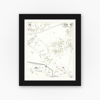 Old map wall art mockup — black gallery frame with white mat — Sanborn Fire Insurance Map from Gardner, Worcester County, Massachusetts (1923), Sheet #0032