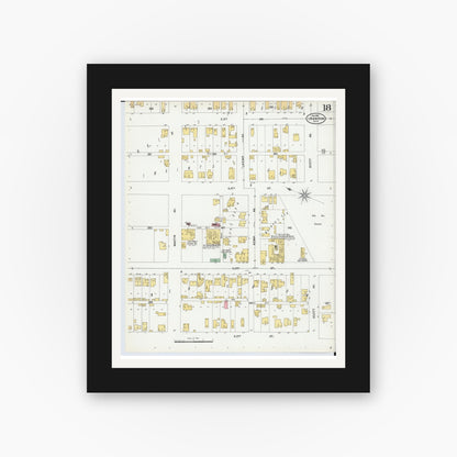 Old map wall art mockup — black gallery frame with white mat — Sanborn Fire Insurance Map from Ironton, Lawrence County, Ohio (1900), Sheet #0018