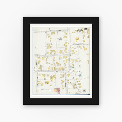 Old map wall art mockup — black gallery frame with white mat — Sanborn Fire Insurance Map from Marlborough, Middlesex County, Massachusetts (1906), Sheet #0010