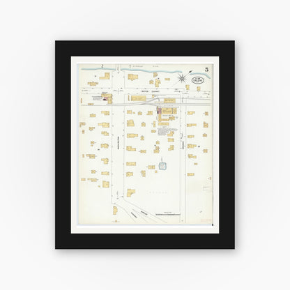 Old map wall art mockup — black gallery frame with white mat — Sanborn Fire Insurance Map from Greene, Chenango County, New York (1908), Sheet #0005