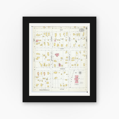Old map wall art mockup — black gallery frame with white mat — Sanborn Fire Insurance Map from Saint Johns, Clinton County, Michigan (1900), Sheet #0005