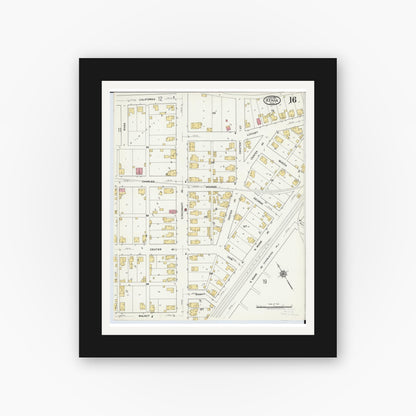 Old map wall art mockup — black gallery frame with white mat — Sanborn Fire Insurance Map from Xenia, Greene County, Ohio (1919), Sheet #0016