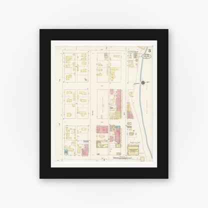 Old map wall art mockup — black gallery frame with white mat — Sanborn Fire Insurance Map from Colusa, Colusa County, California (1918), Sheet #0003