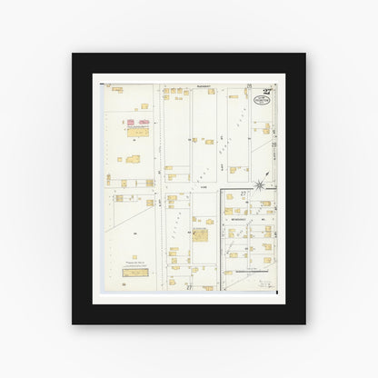 Old map wall art mockup — black gallery frame with white mat — Sanborn Fire Insurance Map from Ironton, Lawrence County, Ohio (1904), Sheet #0027