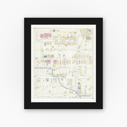 Old map wall art mockup — black gallery frame with white mat — Sanborn Fire Insurance Map from Hannibal, Marion County, Missouri (1913), Sheet #0008