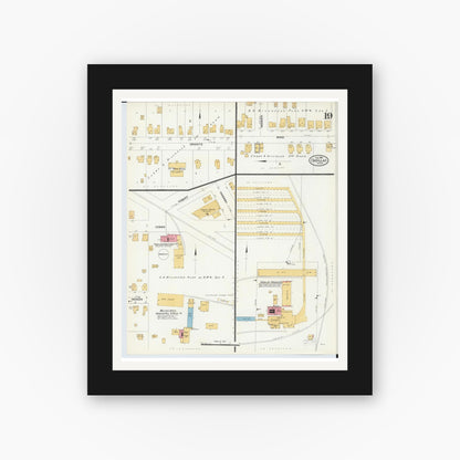 Old map wall art mockup — black gallery frame with white mat — Sanborn Fire Insurance Map from Cadillac, Wexford County, Michigan (1906), Sheet #0019