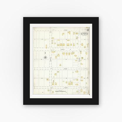 Old map wall art mockup — black gallery frame with white mat — Sanborn Fire Insurance Map from West Palm Beach, Dade County, Florida (1908), Sheet #0002