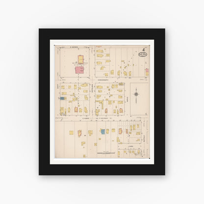 Old map wall art mockup — black gallery frame with white mat — Sanborn Fire Insurance Map from Bad Axe, Huron County, Michigan (1922), Sheet #0004