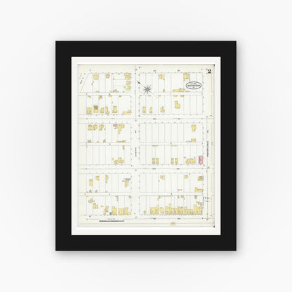 Old map wall art mockup — black gallery frame with white mat — Sanborn Fire Insurance Map from Shenandoah, Page County, Virginia (1905), Sheet #0002