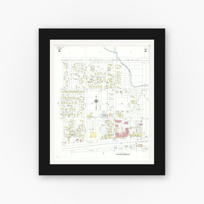 Old map wall art mockup — black gallery frame with white mat — Sanborn Fire Insurance Map from Pasadena, Harris County, Texas (1943), Sheet #0002