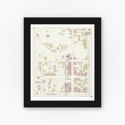 Old map wall art mockup — black gallery frame with white mat — Sanborn Fire Insurance Map from Middleport, Meigs County, Ohio (1899), Sheet #0002